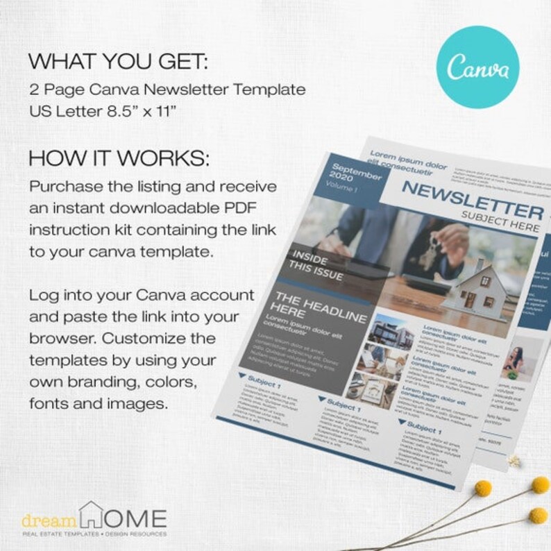 Newsletter Template 2 Page EDITABLE | Real Estate Newsletter | Media ...