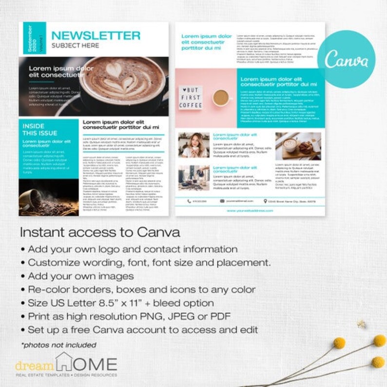 Newsletter Template 2 Page EDITABLE | Real Estate Newsletter | Media ...