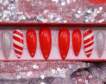 Candy Cane Striped Press On Nails