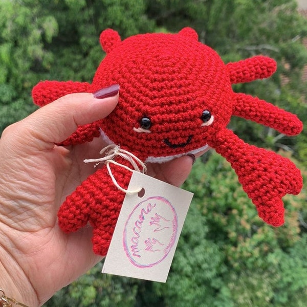 Crochet Peluche Crab Handmade Toy, Stuffed Plush Gift for Baby or Children for Christmas or Birthdays.