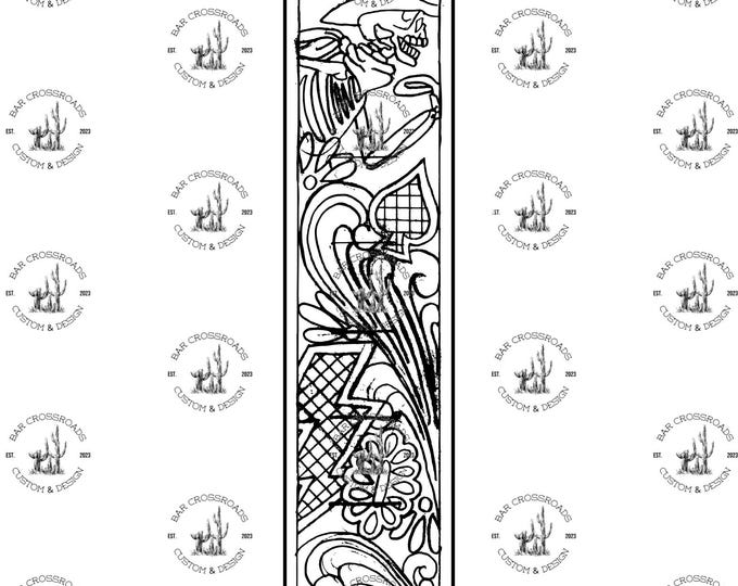 Checkered Scroll Pattern Leather Tooling Template PNG - Skeleton Rider Checkered Scroll - Etsy