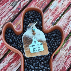 CUSTOM Cattle Tag Leather Metal Stamp Western Beaded Keychain