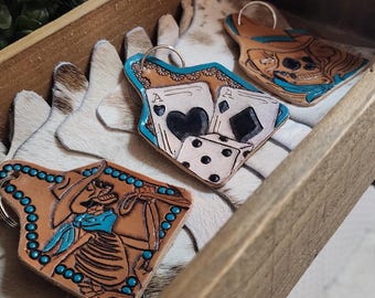 Leather Tooled Western Keychain