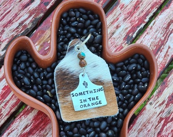 Cattle Tag Leather Metal Stamp Western Beaded Keychain