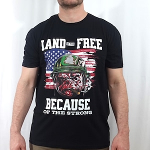 Land of the Free Because of the Strong Tee: Military Tribute Shirt | Army, Navy, Marines, Air Force, Veterans Military Shirt Gifts