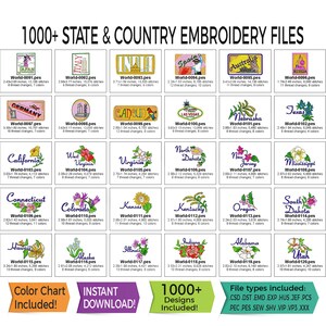 1000 borduurbestanden van staat en land Wereld VS Direct downloaden 13 bestandstypen inbegrepen PES HUS DST en meer afbeelding 6