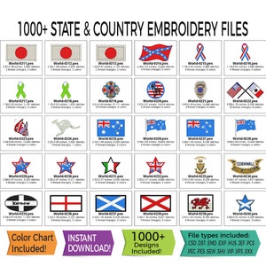 1000 borduurbestanden van staat en land Wereld VS Direct downloaden 13 bestandstypen inbegrepen PES HUS DST en meer afbeelding 2