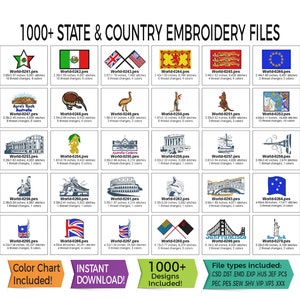 1000+ State and Country Embroidery Files! World - U.S.A. • Instant Download - 13 File Types Included • PES • HUS • DST & More!