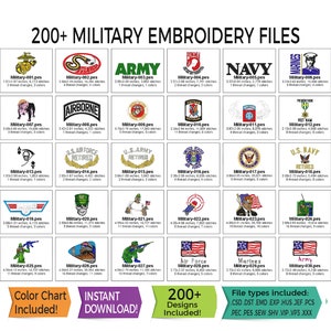 200+ Military Inspired Embroidery Design Files • Instant Download -13 File Type Bundle Included • PES • HUS • DST & More - Navy, Army