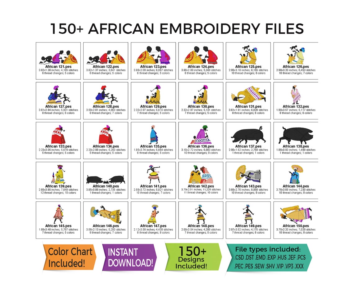 African Embroidery Designs • 150+ File Bundle (instant Download) - Etsy