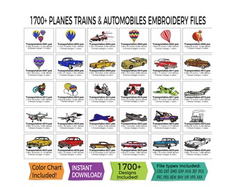 Planes, Trains, Automobiles Embroidery Designs, 1700+ Files (Instant Download)