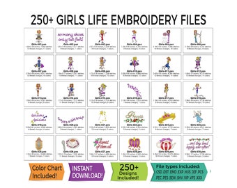 250+ Girls Life Borduurontwerpbestanden • Direct downloaden - 13 bestandstypebundel inbegrepen • PES • HUS • DST en meer!