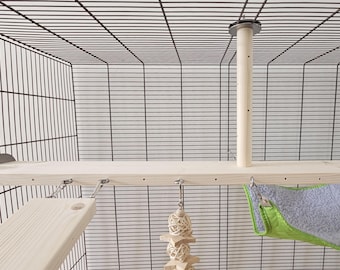 Pet Cage Sky Platform & Hooks (60cm) - Accessories, Natural Enrichment, Shelf, Ledge, Perch, Toys, Kiln-Dried Wood, Rat, Mouse, Degu, Bird