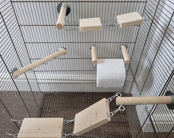 Pet Cage Bundle (8pcs) - Enrichment, Fun Toys, Boredom Buster, Accessories, Balance Bridge, Perch, Toilet Roll Holder, Starter Setup, Rat