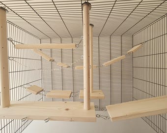 Mega Pet Cage Sky Bridge Bundle (10pcs) - Accessories, Natural Enrichment, Fall Breaker, Balance, Hanging Pole Platform, Rat, Ledge, Hooks