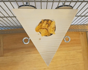 Triangle Treat Ledge & Hooks - Pet Cage Accessories, Foraging, Platform, Food, Reversible Shelf, Natural Enrichment, Rat, Mouse, Degu, Bird