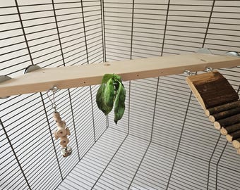 Pet Cage Corner Ledge & Hooks (50cm) - Accessories, Kiln-Dried Wood, Natural Enrichment, Rat, Bird, Budgie, Toys, Treats, Platform, Shelf