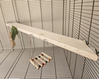 Pet Cage Corner Ledge & Hooks (70cm) - Accessories, Extra Large Platform, Big Shelf, Kiln-Dried Wood, Natural Enrichment, Rat, Bird, Budgie