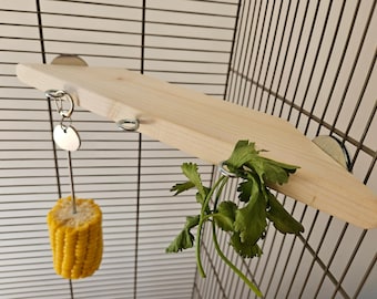 Pet Cage Corner Ledge & Hooks (30cm) - Accessories, Kiln-Dried, Natural Enrichment, Small Animal, Rat, Bird, Budgie, Toys, Platform, Shelf
