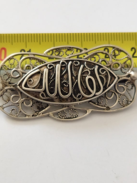Belle Broche Ancienne En Argent Massif - Style Arabe/berbère Avec Filigrane - Occasion