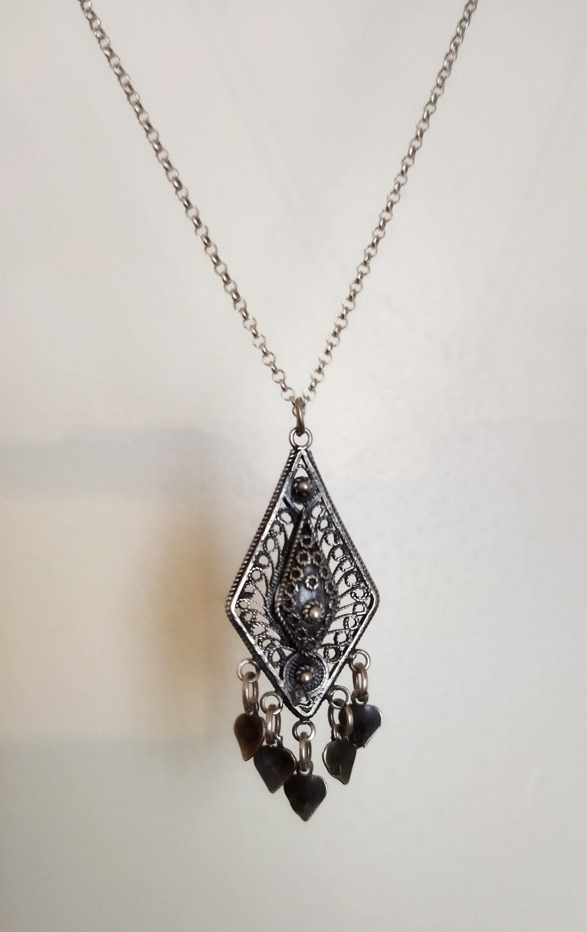 Pendentif Ancien En Argent Massif Traditionnel Berbère - Antiquité, Occasion, Avec Véritables Pierres