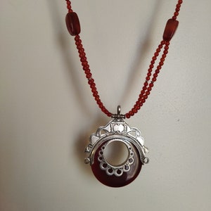 Tuareg, silver and carnelian goddess necklace.