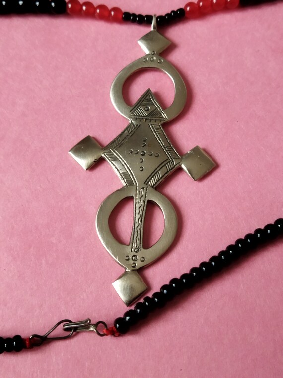 Pendentif Touareg Agadez Vintage - Main De Fatma (Khamsa) En Argent Sterling Avec Chaîne | Bijou Ethnique