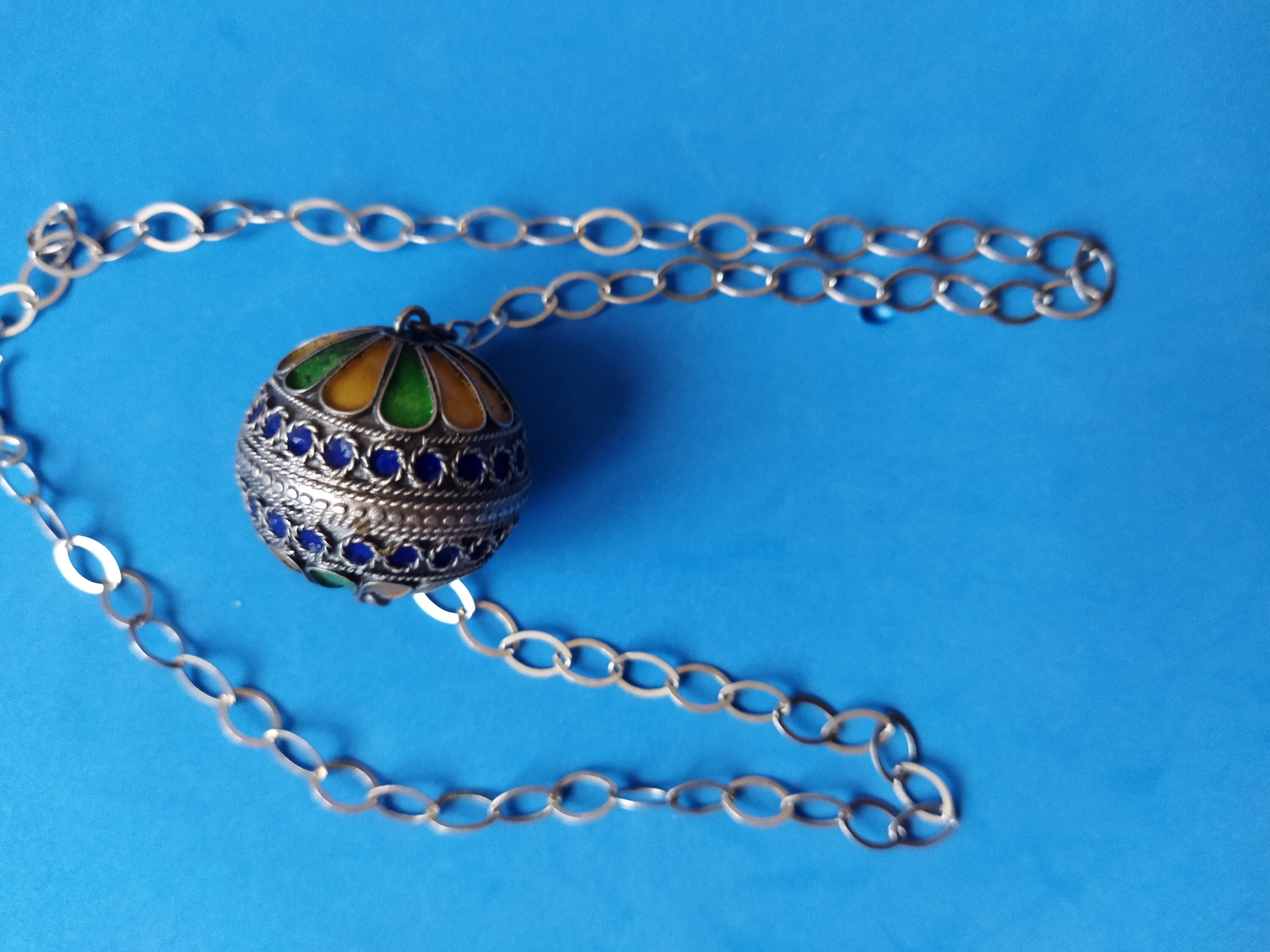 Collier Berbère Ancien En Argent Massif émaillé - Pièce Ethnique Vintage