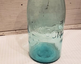 Unique Rustic Green Primitive HG MASON'S PATENT 1858 Canning Fruit Jar Replica 