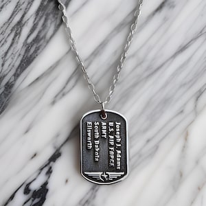Dog Tag Necklace, Army ID Tag, Fathers Day Gift Custom Engraved Silver Necklace for Men,Memorial Military Necklace,Dog Tag Pendant