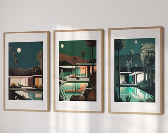 Set of 3 Modernist Architecture Prints - Palm Springs Prints #1-3, Wall Art, Minimalist, Home Decor, Digital Print, Instant Download