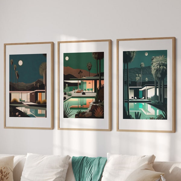 Lot de 3 estampes d'architecture moderniste - Palm Springs Prints #1-3, art mural, minimaliste, décoration d'intérieur, impression numérique, téléchargement immédiat