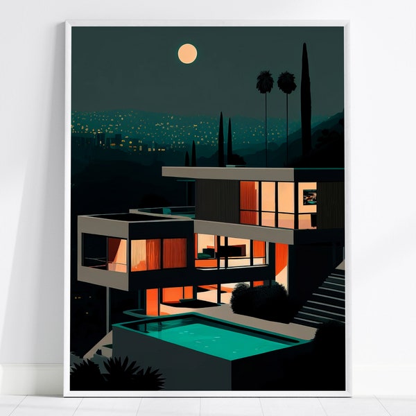 Modernist Architecture, Hollywood Hills Print #1, Colorful, Bold, Home Decor, Digital Print, Instant Download