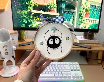 Spirited Away Soot Sprite Embroidery Mushroom Charm w/Wooden Hoop