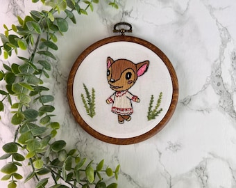 Animal Crossing Fauna Handmade Embroidery w/ Wooden Hoop