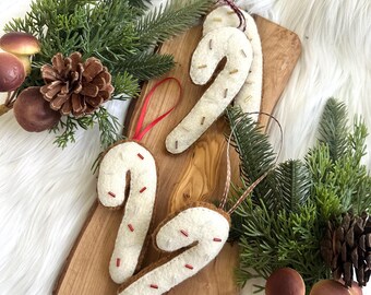 Handmade Felt Embroidered Candy Cane Sugar Cookie Ornament