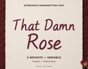 Natural Handwritten Font Family, 5 Weights, Alternates, Variable Font - That Damn Rose