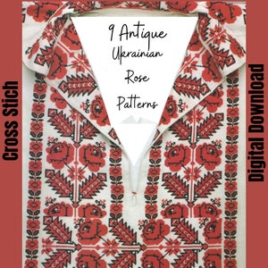 9 Antique Ukrainian Rose Patterns Cross Stitch -Digital -  Printable Download