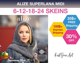 Alize Superlana Midi , 6-12-18-24 ,Chunky yarn, very bulky yarn, wool yarn, knitting, crochet yarn,yarn for scarf, yarn for beret