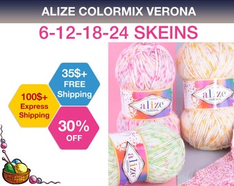 Alize Verona , 6-12-18-24 , Colormix, Chunky Chenille  Soft Baby Yarn Baby Blanket Yarn Chunky Bulky Velvet Velvetine