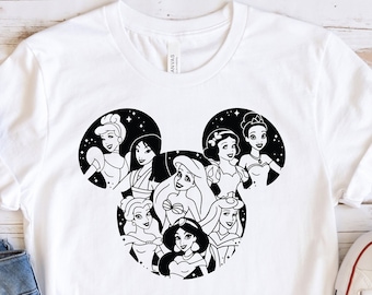 Disney Prinzessinnen Shirt, Micky Ohren Disney Prinzessinnen, Cinderella Shirt, Moana Shirt, Ariel Shirt, Jasmine Shirt, Pocahontas Shirt, Mulan