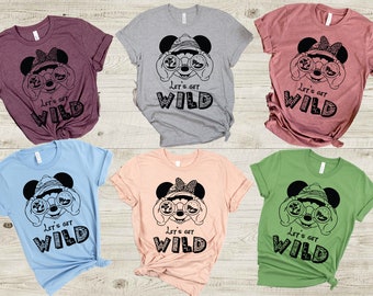 Camiseta Let's Get Wild Mickey Minnie, camisetas de parques temáticos de Disney, camisetas familiares de Animal Kingdom, camisetas familiares de Disney Safari, Disney Safari Adventure