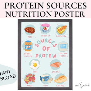 Póster educativo de Fuentes de proteínas / Póster para niños / Póster para niños / Póster de infografía nutricional / Descarga digital / Descarga instantánea