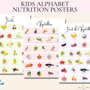 Alphabet Poster Fruits Vegetables Printable | Kids Child Children's Room Decoration Poster Print | Kids Room Decor | l Educational Poster