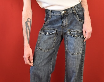 90s Vintage Denim Pants - Retro Baggy Bootcut Wide Leg Trousers - 100% Cotton - Unisex Pants - Marlene Pants - 2000s Mens Jeans - Mom Pants