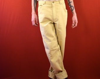 Italian High Waist Vintage Pants - 70s Beige Cotton Trousers - Dribbling - Capsule - Jeans - Streetwear