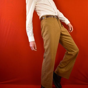Sartorial 60s Wide Leg Pants - Brocade Geometric Pattern - Italian Trousers Manufactury - Classic Elegance - Light Brown