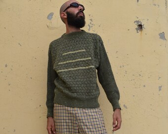 Knitted Vintage 90s Pullover - Light Academia Sweater - Mixed Materials and Colors - Made in Italy