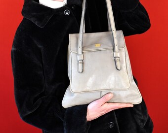 Luxurious 70s Grey Real Leather Vintage Shoulderbag - 60s Purse - Totebag - Trapezoid Bag - Handbag - Shopper - Shopping bag