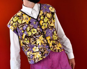 Rare Handmade Italian Vintage Blouse - 60s 70s Floral Cotton Top - Water painting Bohemian Shirt - Vintage Brown Violet Vest - 70s Vibes